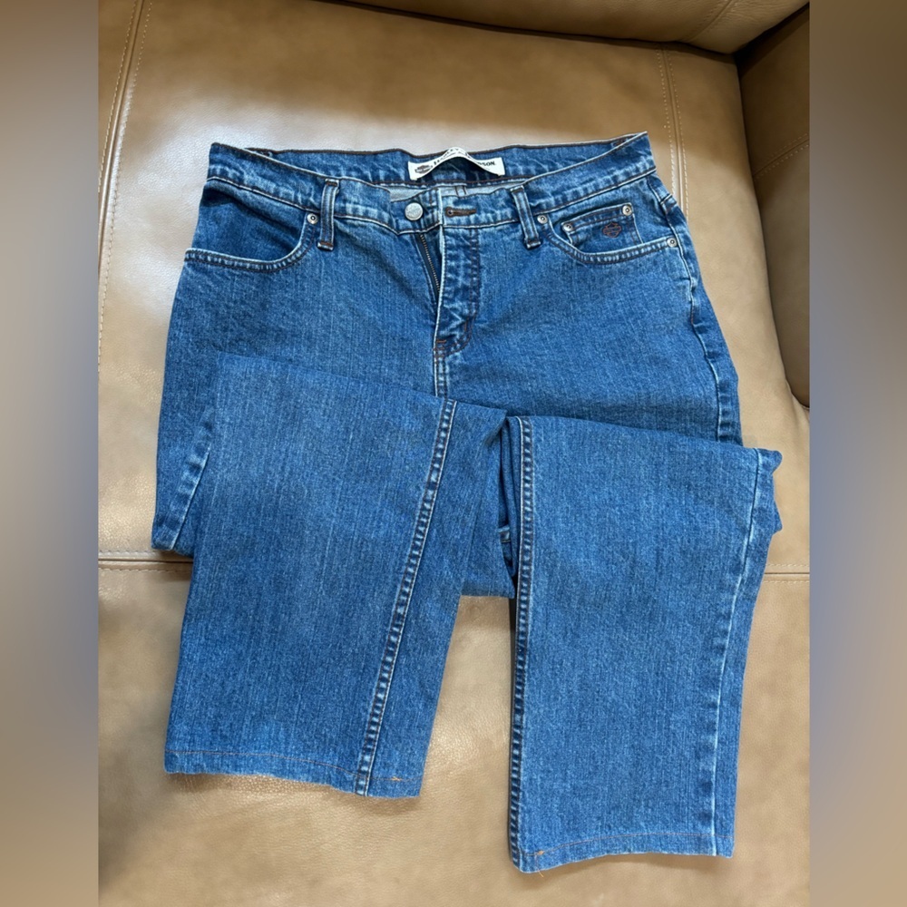 Harley-Davidson vintage straight leg Blue Denim Jeans with Brown Stitching